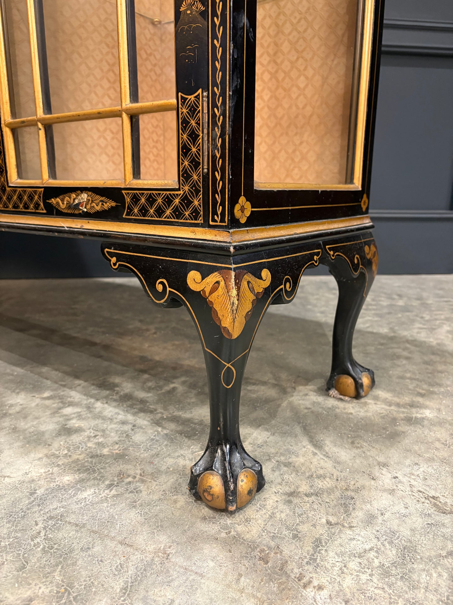 Black Lacquered Chinoiserie Display Cabinet