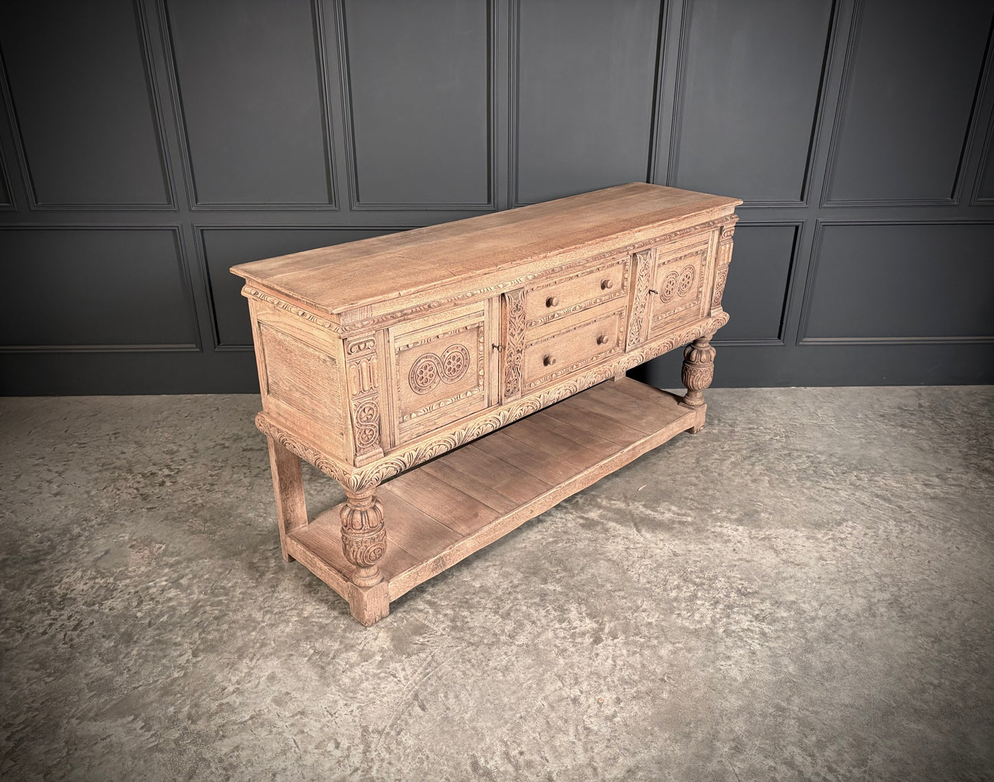 Carved Bleached Oak Sideboard