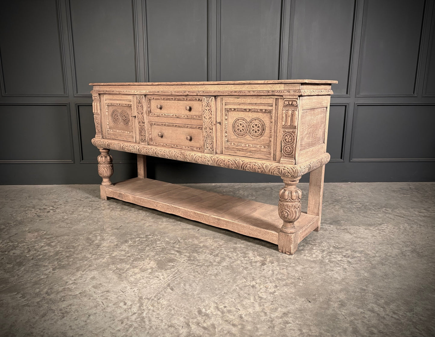 Carved Bleached Oak Sideboard