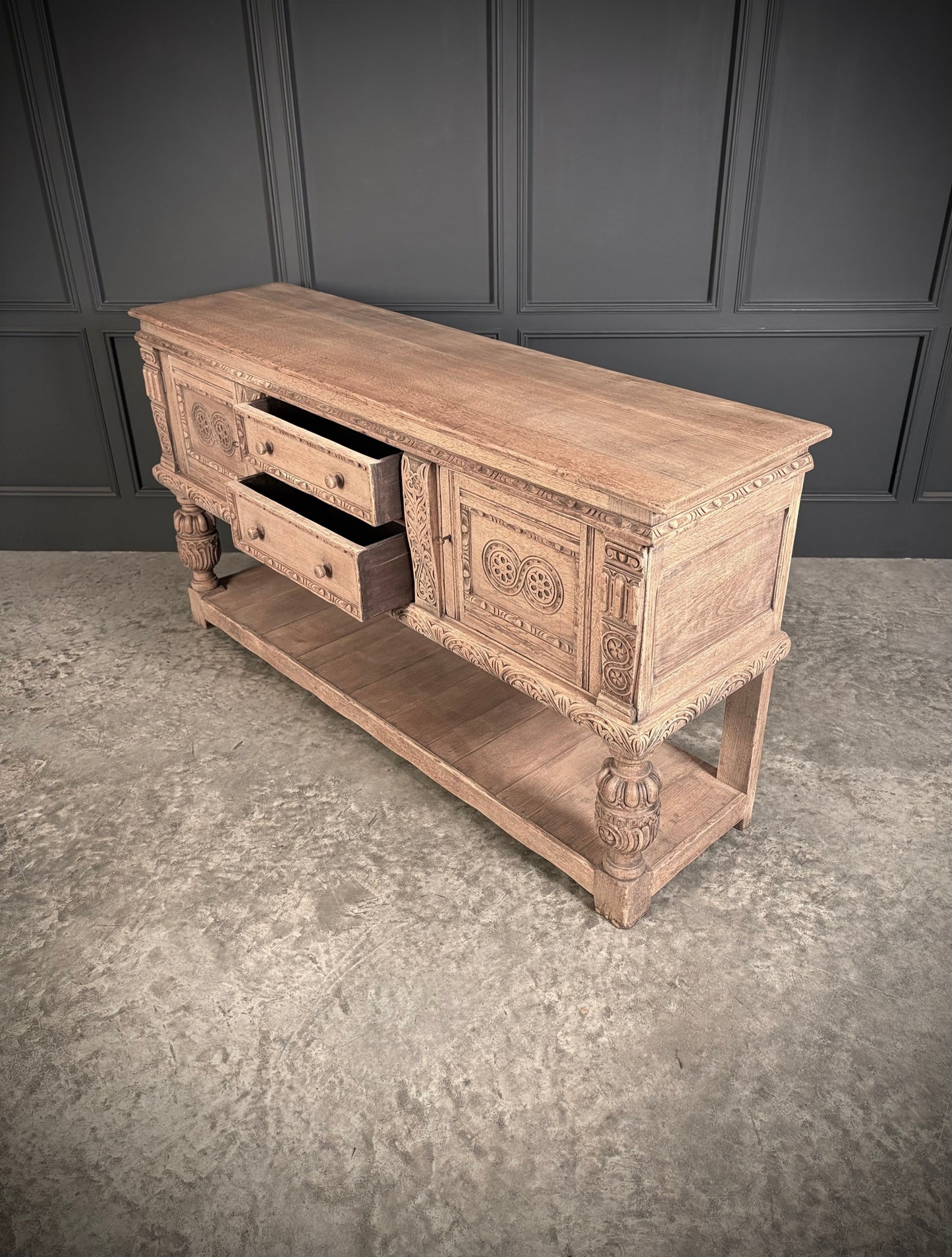 Carved Bleached Oak Sideboard