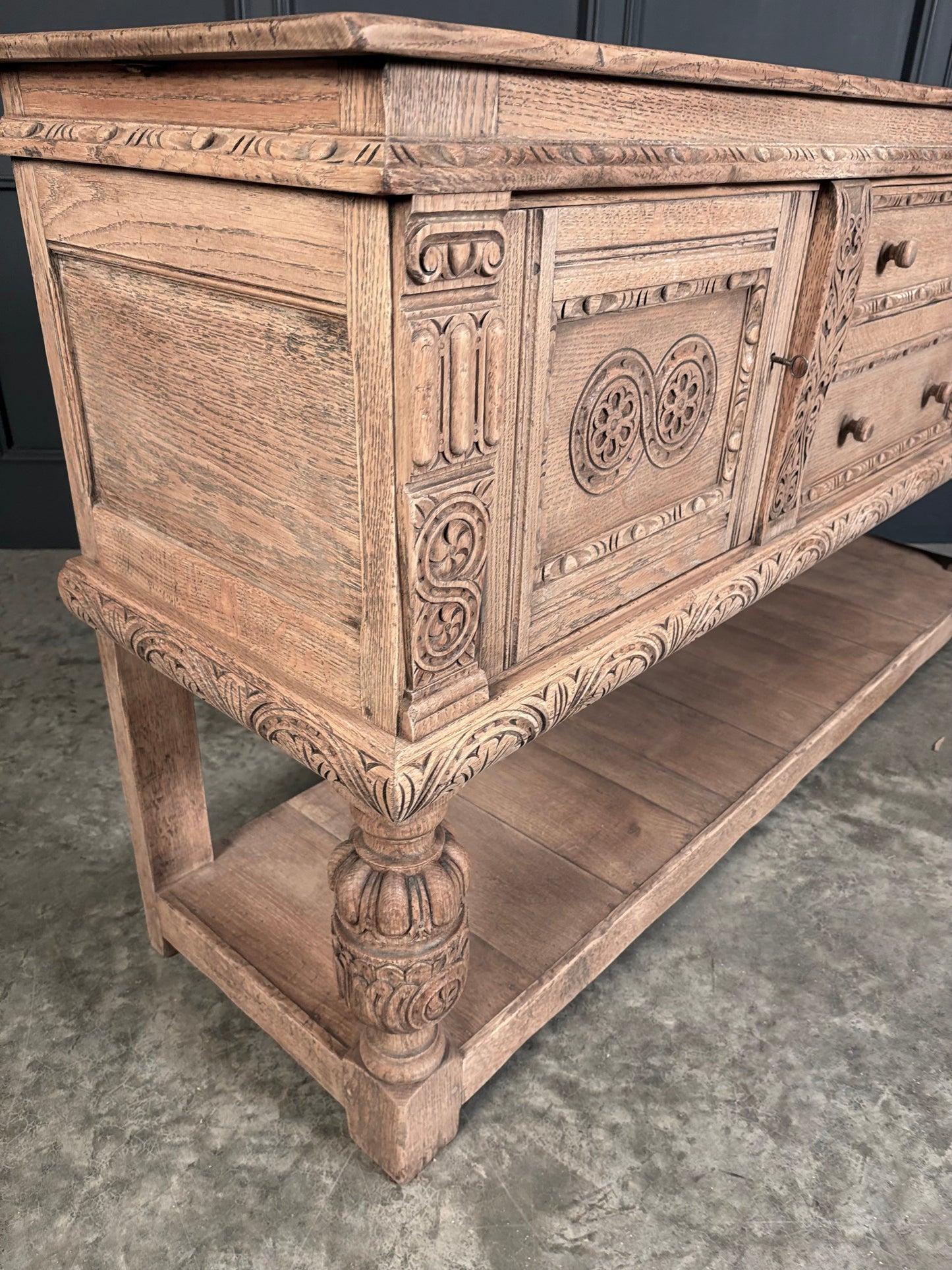 Carved Bleached Oak Sideboard