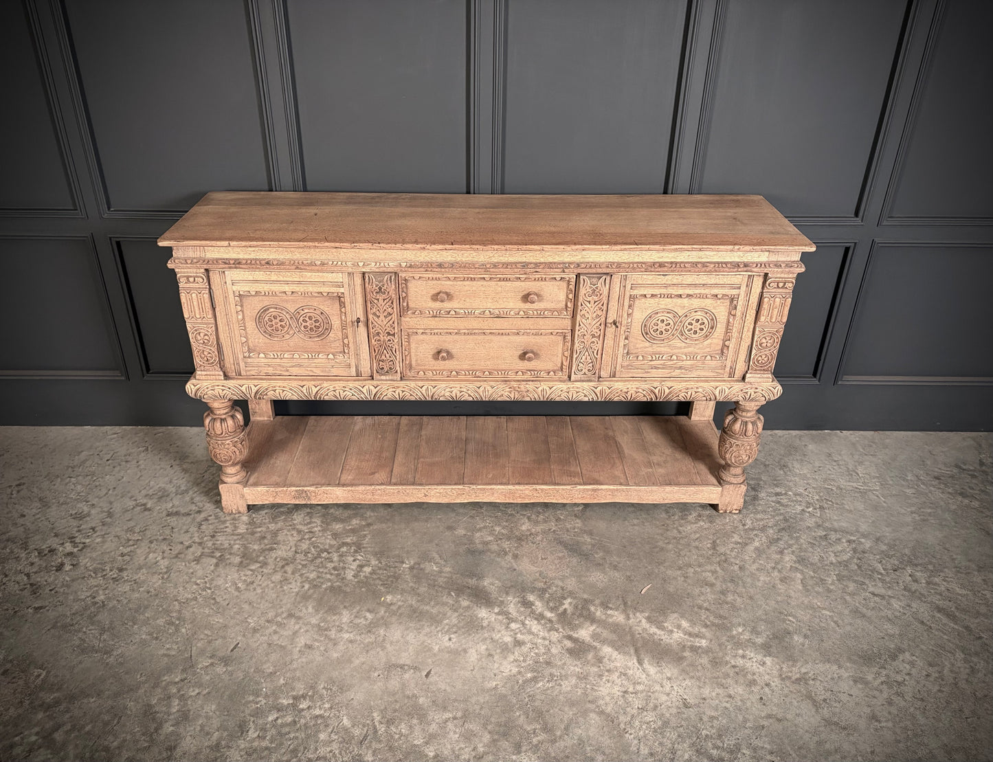 Carved Bleached Oak Sideboard