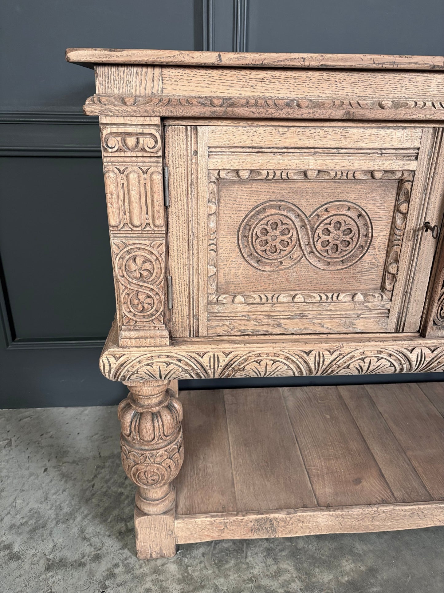 Carved Bleached Oak Sideboard