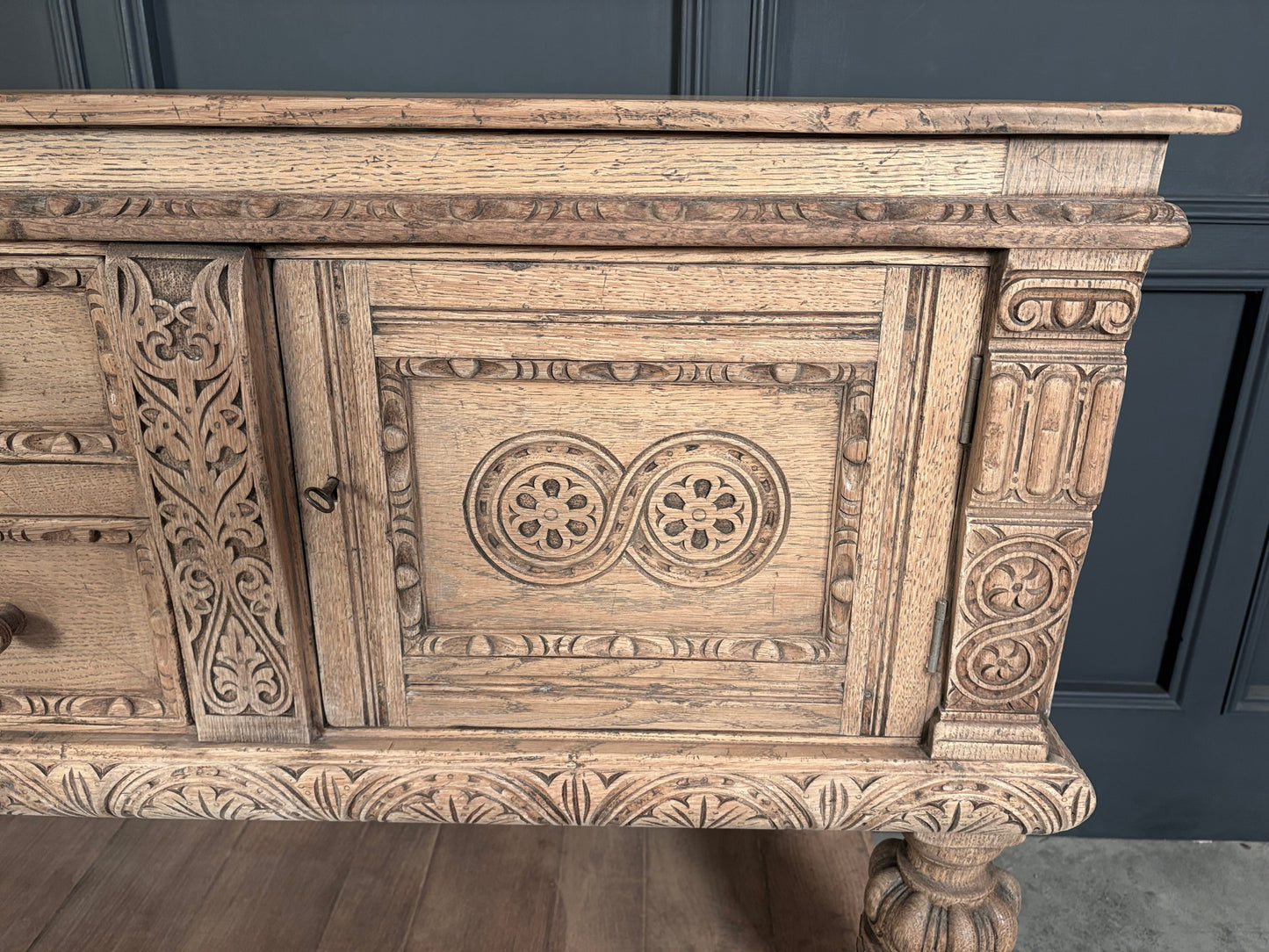 Carved Bleached Oak Sideboard