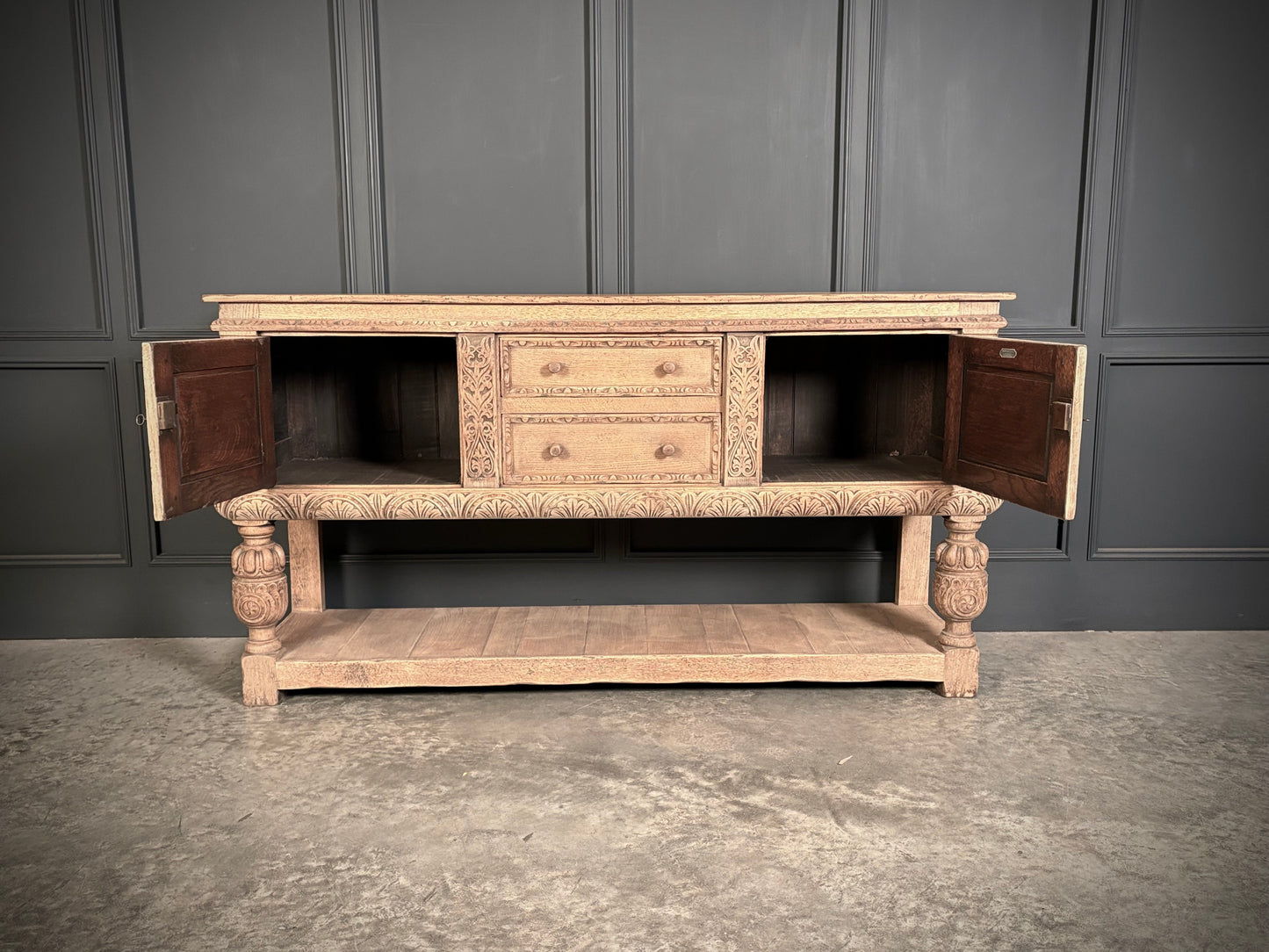 Carved Bleached Oak Sideboard