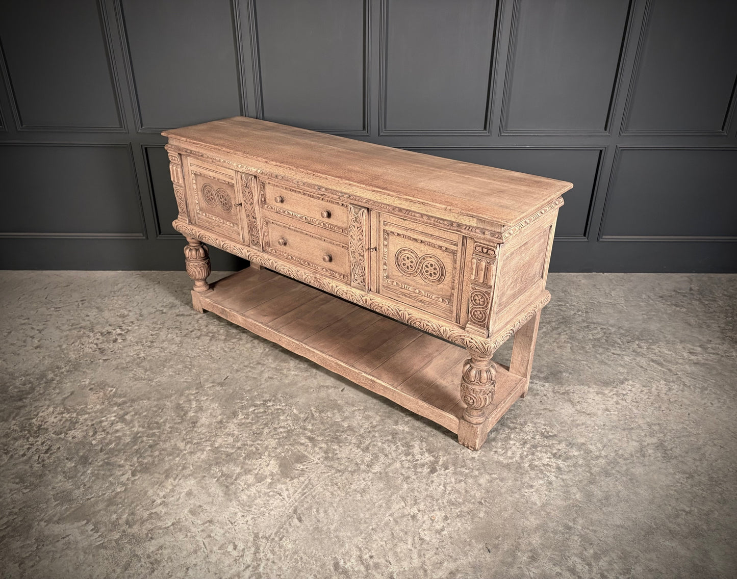 Carved Bleached Oak Sideboard