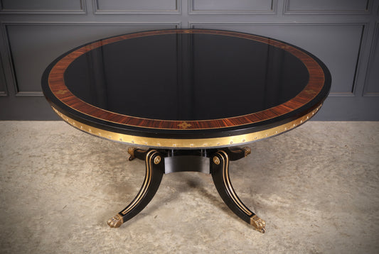 Striking Brass Inlaid Ebonised Round Centre Table