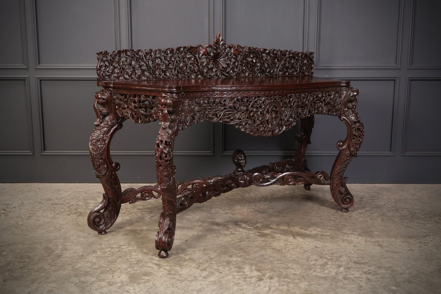 Burmese Carved Padauk Wood Console Table