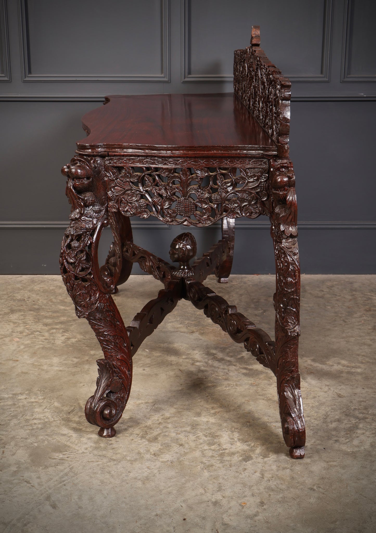 Burmese Carved Padauk Wood Console Table