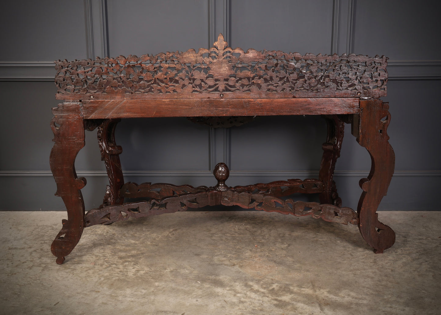 Burmese Carved Padauk Wood Console Table