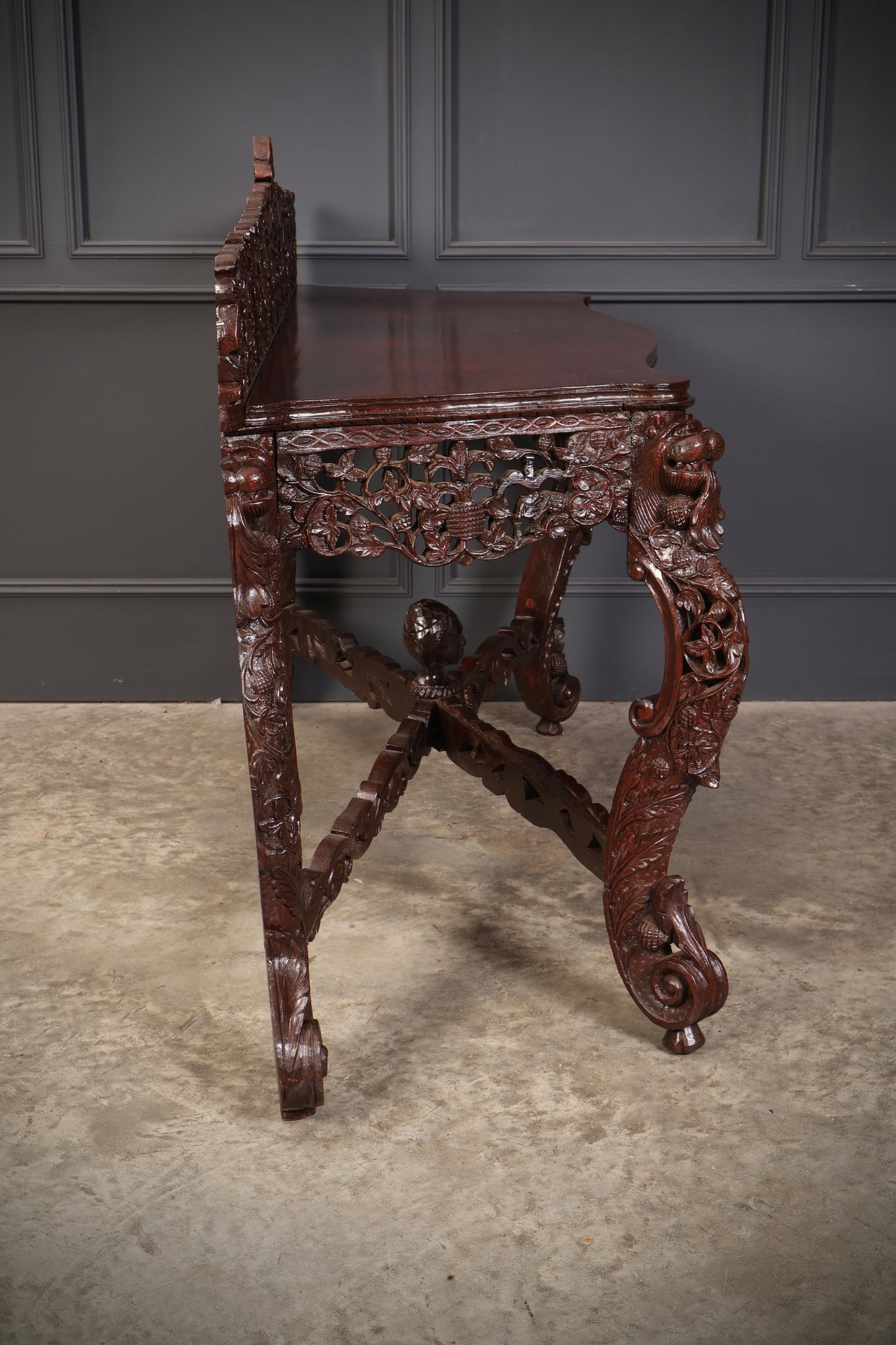 Burmese Carved Padauk Wood Console Table