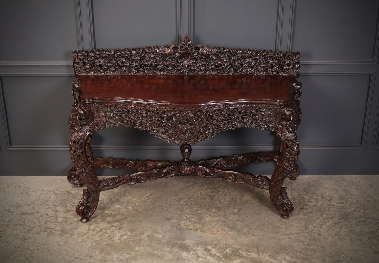 Burmese Carved Padauk Wood Console Table