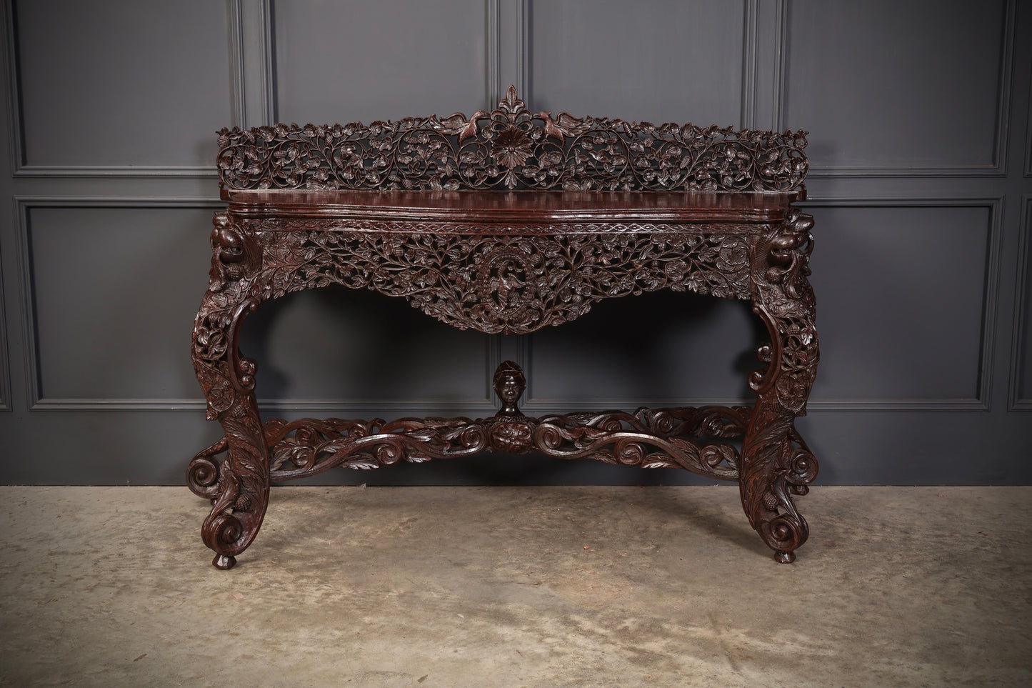 Burmese Carved Padauk Wood Console Table