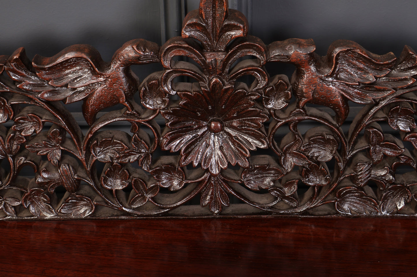 Burmese Carved Padauk Wood Console Table