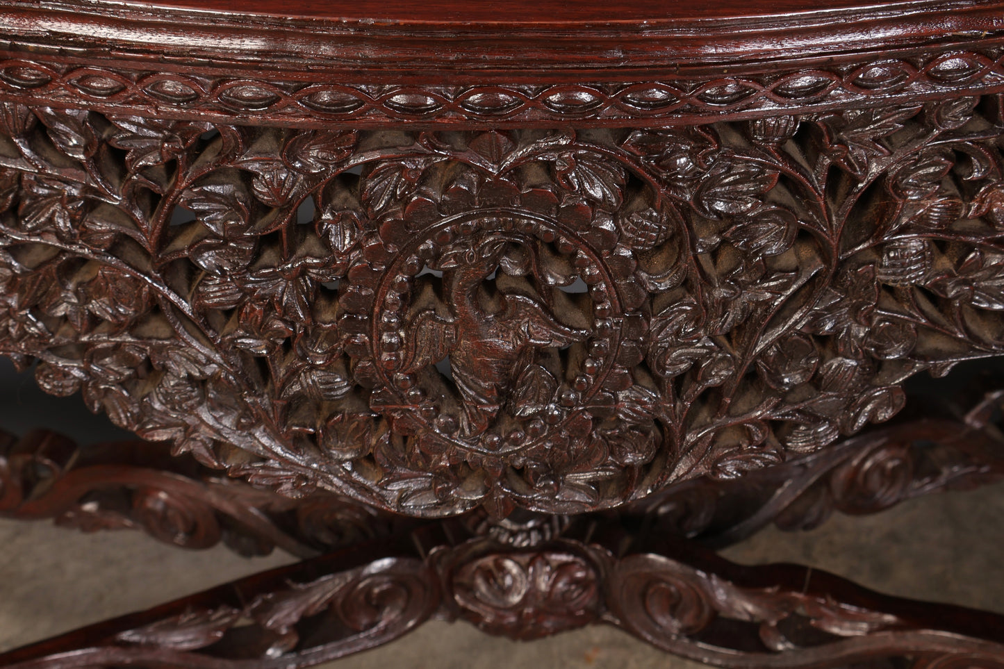 Burmese Carved Padauk Wood Console Table