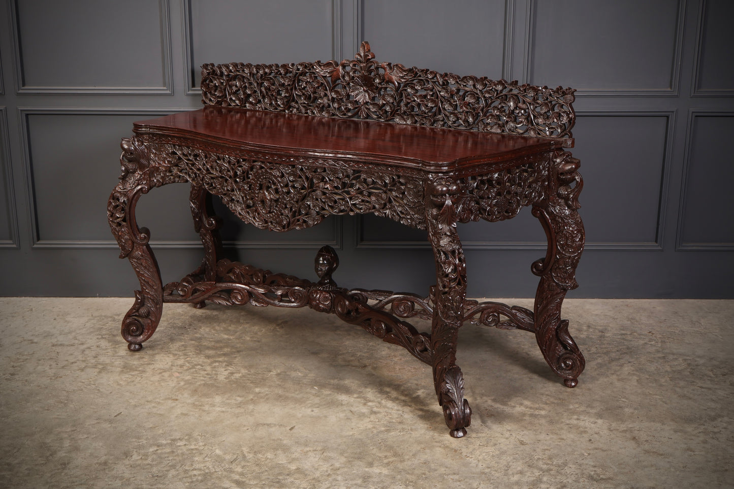 Burmese Carved Padauk Wood Console Table