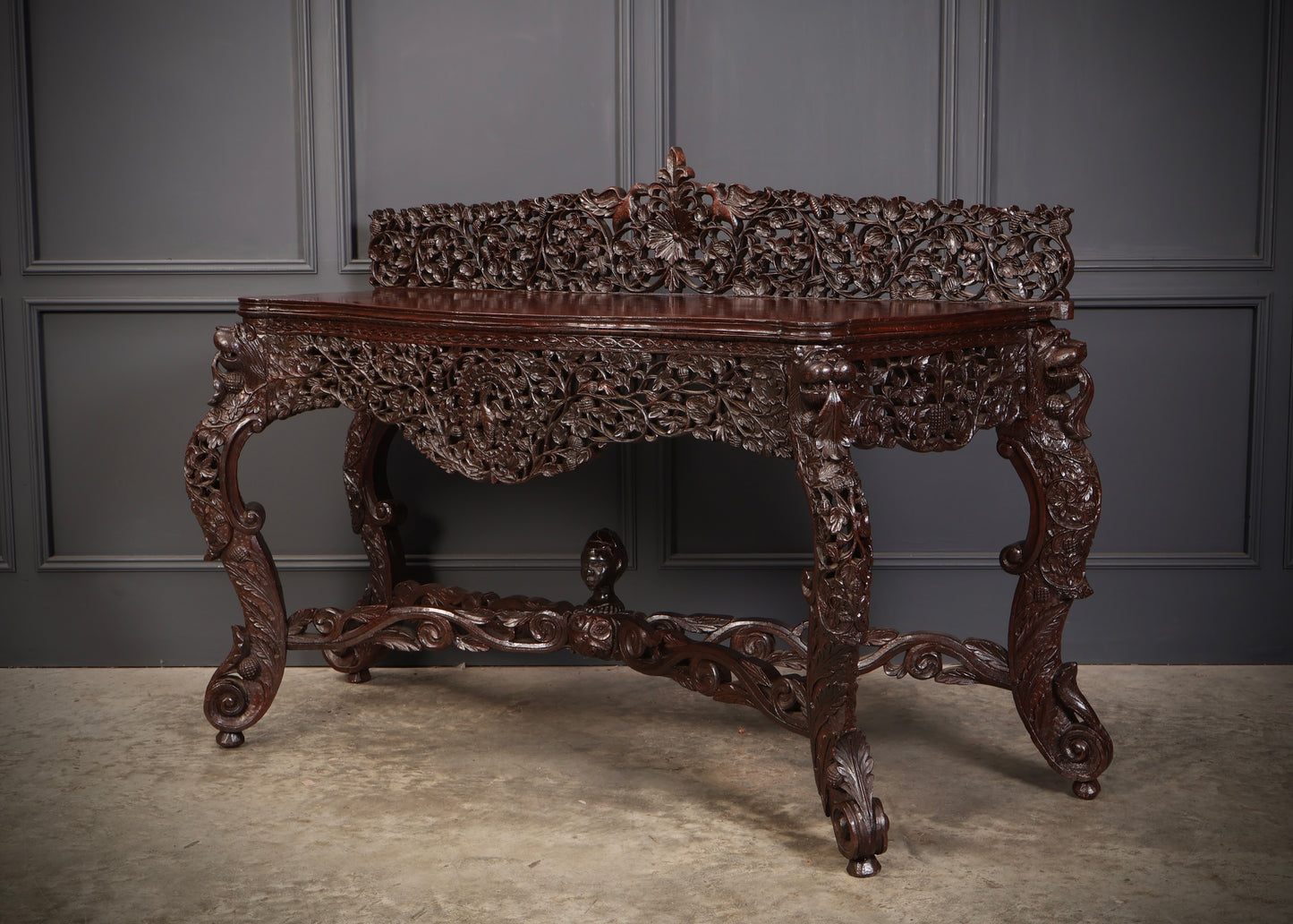 Burmese Carved Padauk Wood Console Table