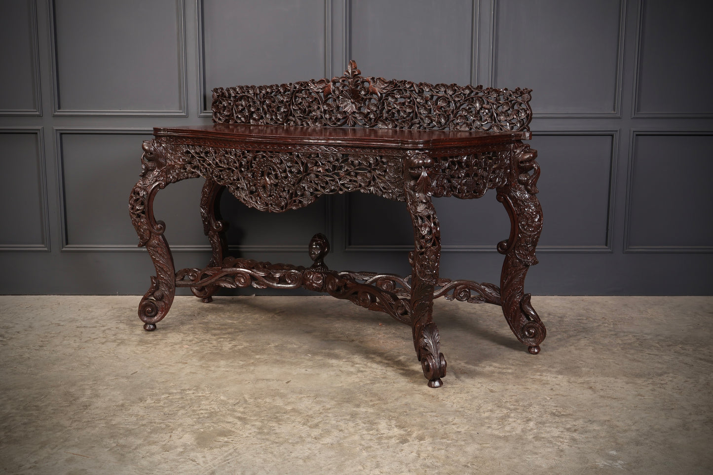 Burmese Carved Padauk Wood Console Table