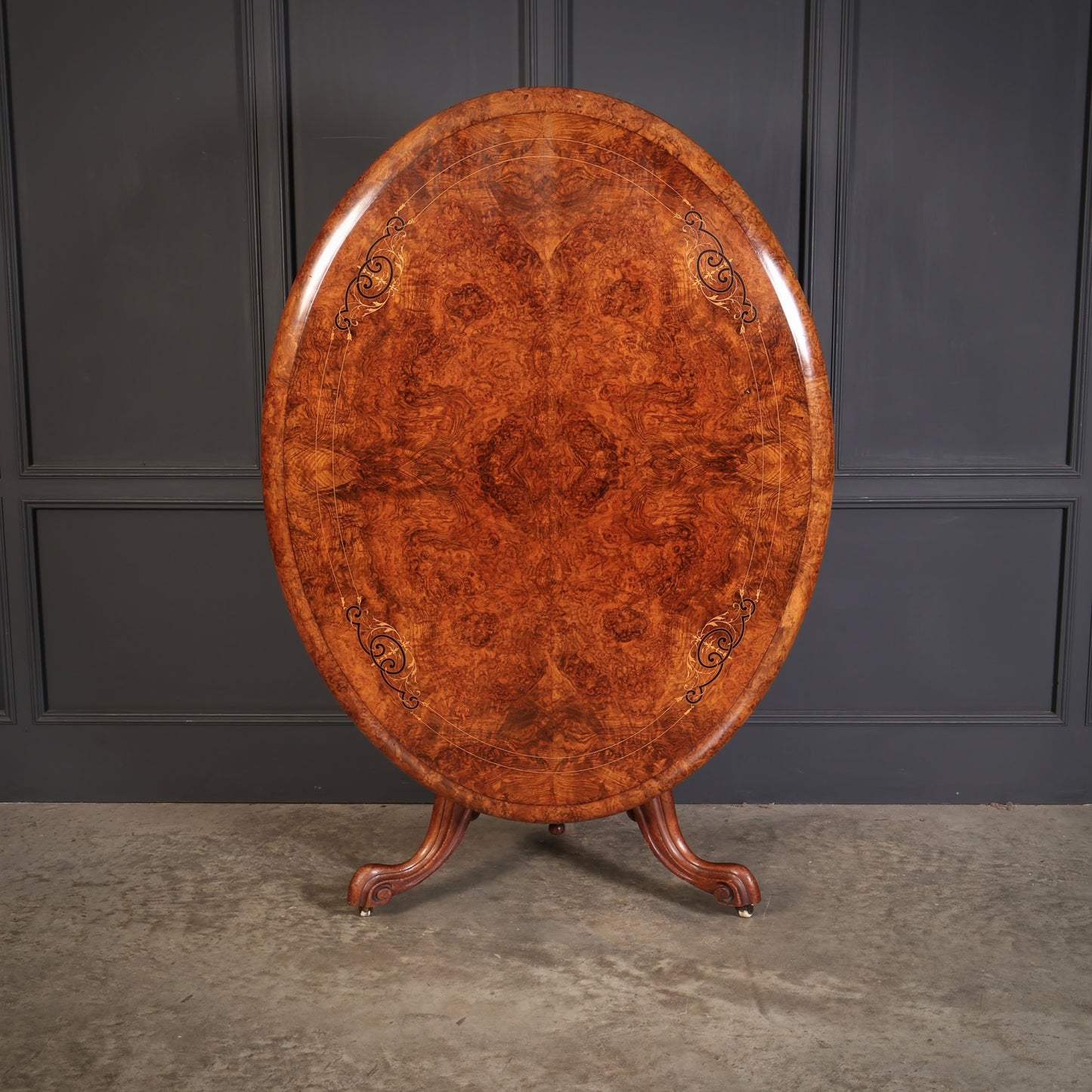 Burr Walnut Marquetry Inlaid Tilt Top Centre Table
