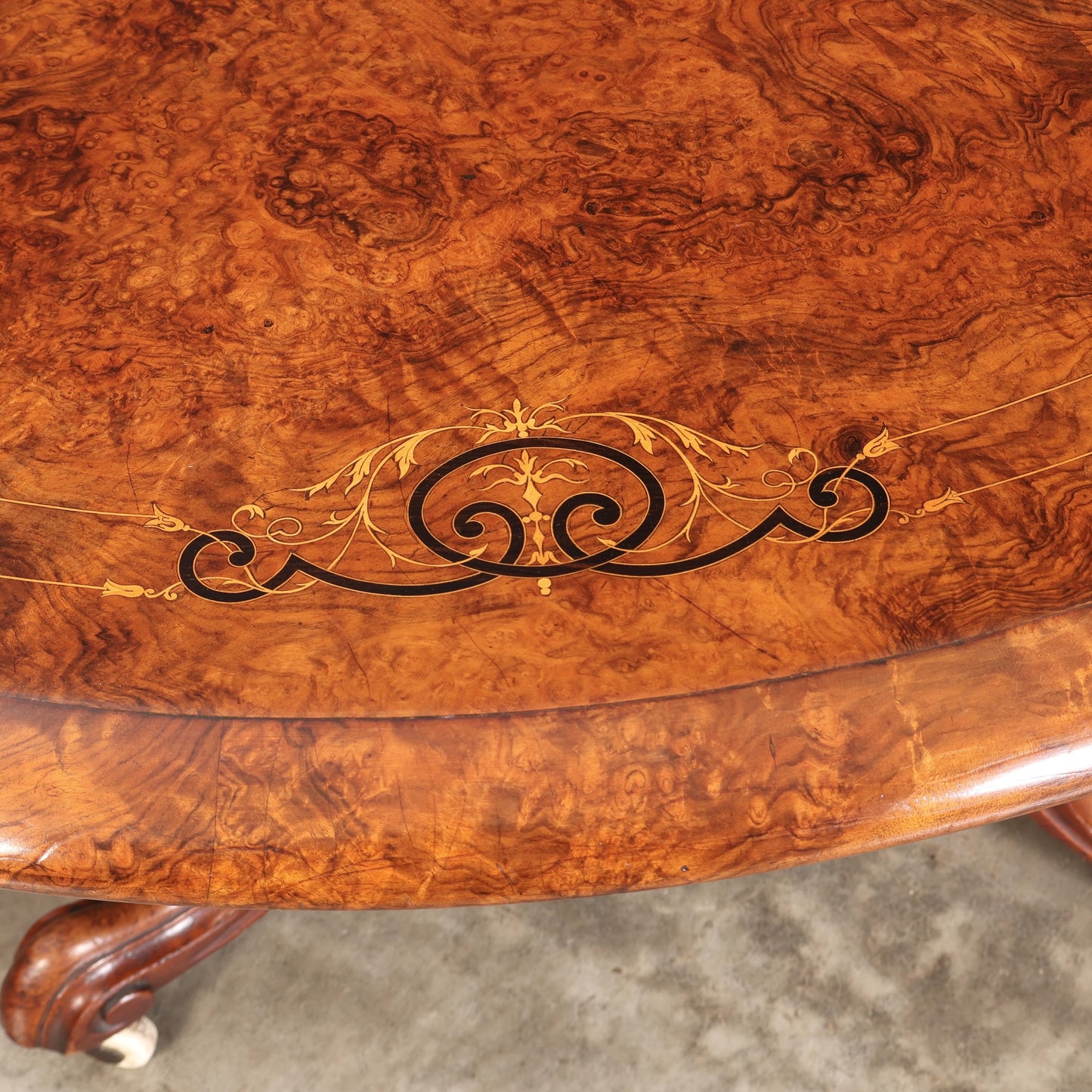 Burr Walnut Marquetry Inlaid Tilt Top Centre Table