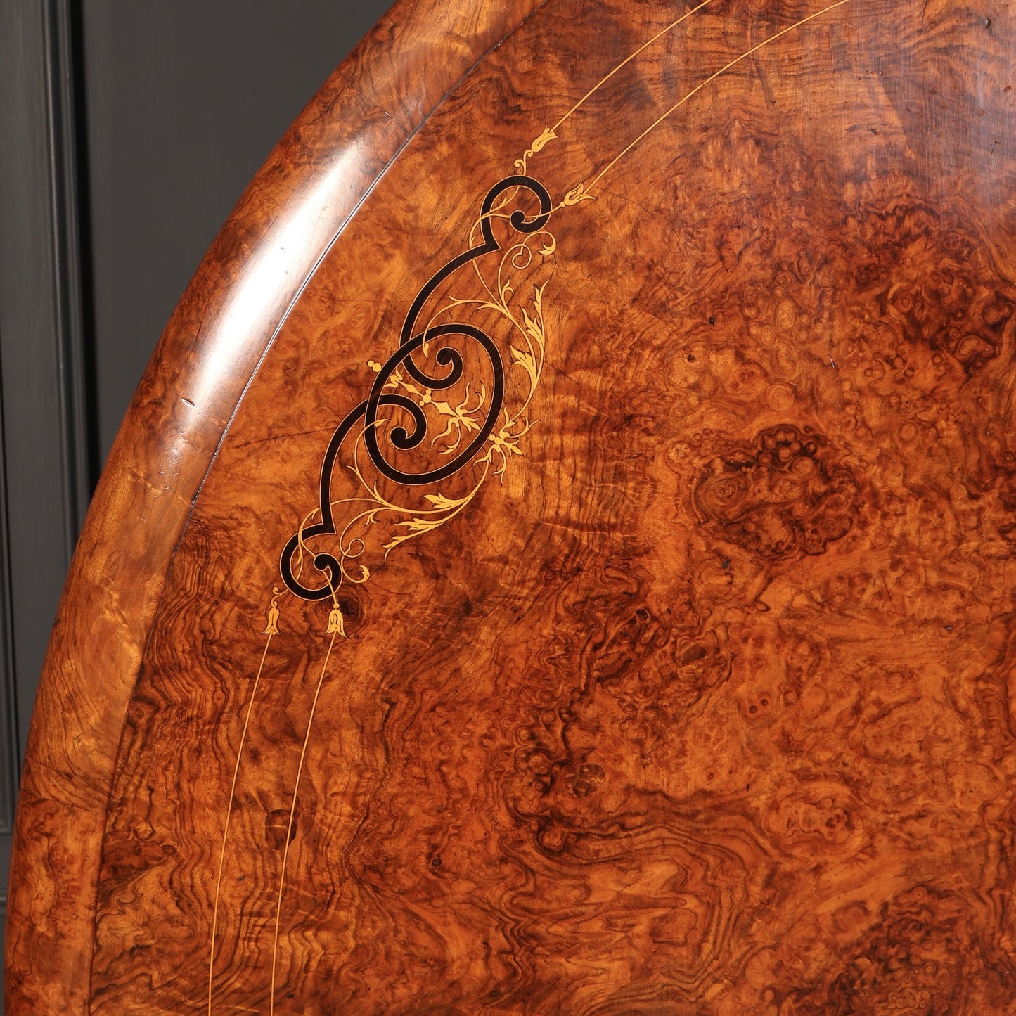 Burr Walnut Marquetry Inlaid Tilt Top Centre Table