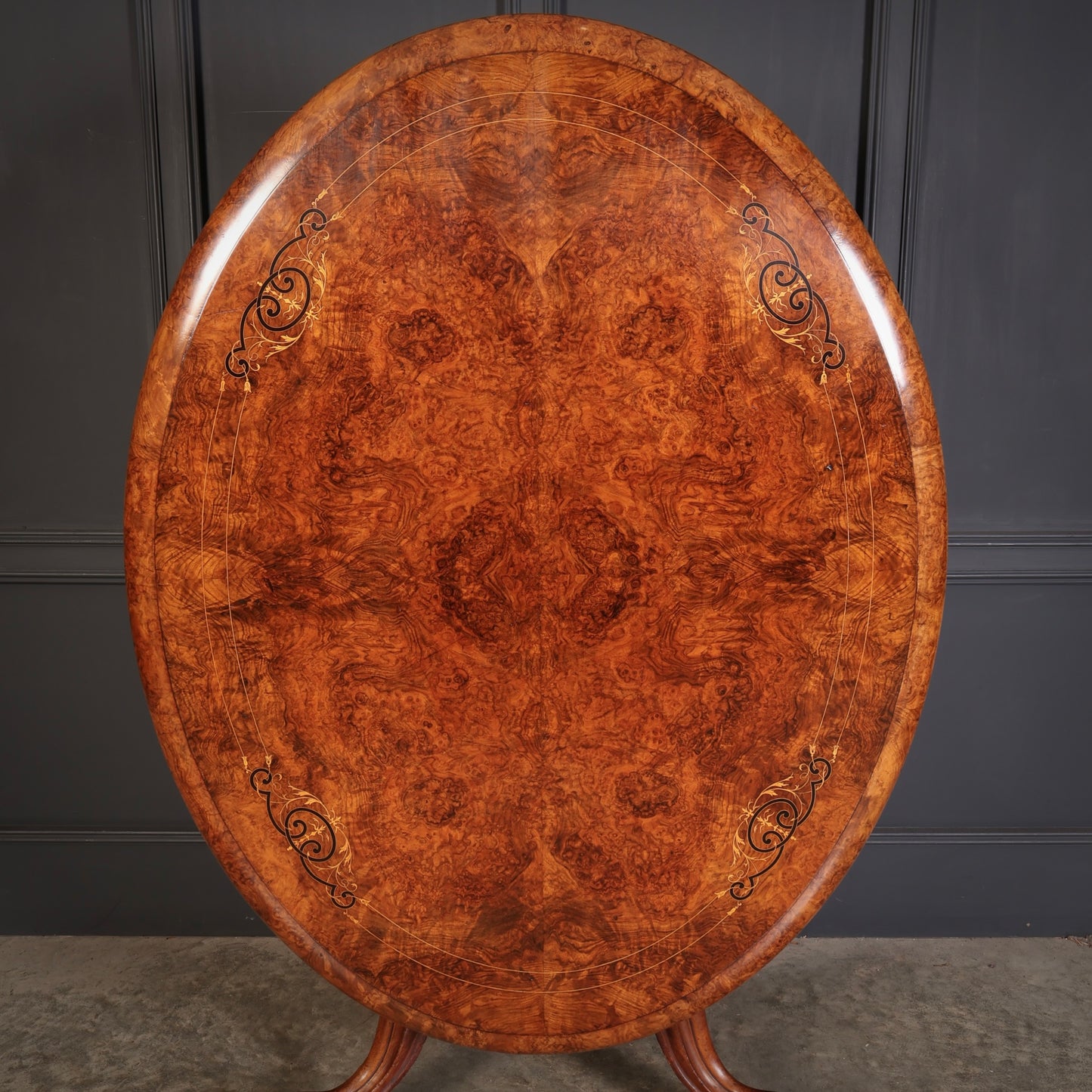 Burr Walnut Marquetry Inlaid Tilt Top Centre Table