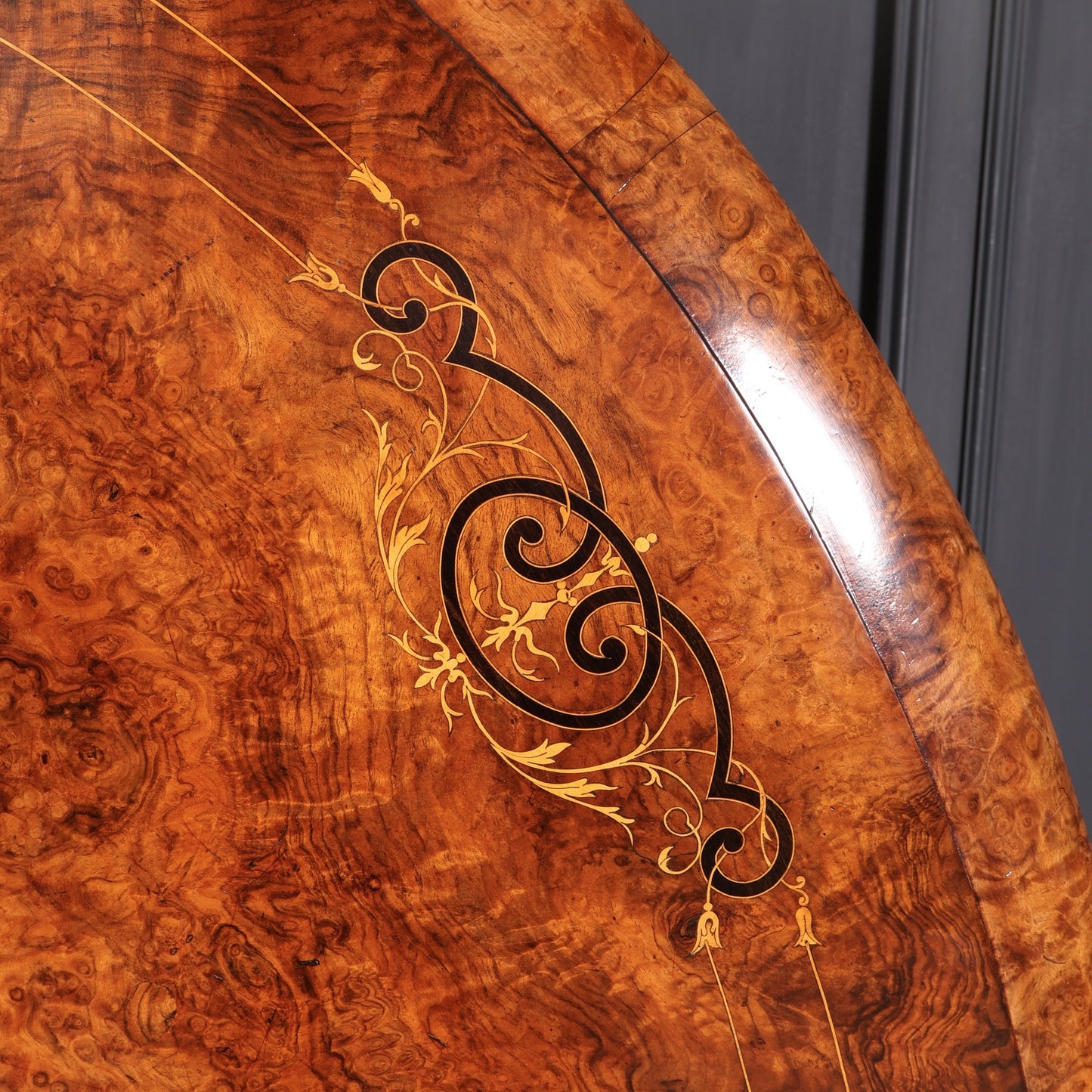 Burr Walnut Marquetry Inlaid Tilt Top Centre Table