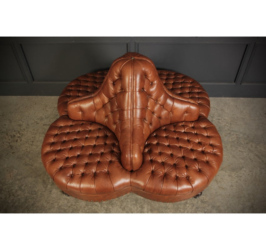 Buttoned Tan Leather 4 Way Conversation Seat