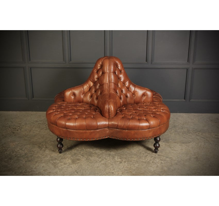 Buttoned Tan Leather 4 Way Conversation Seat