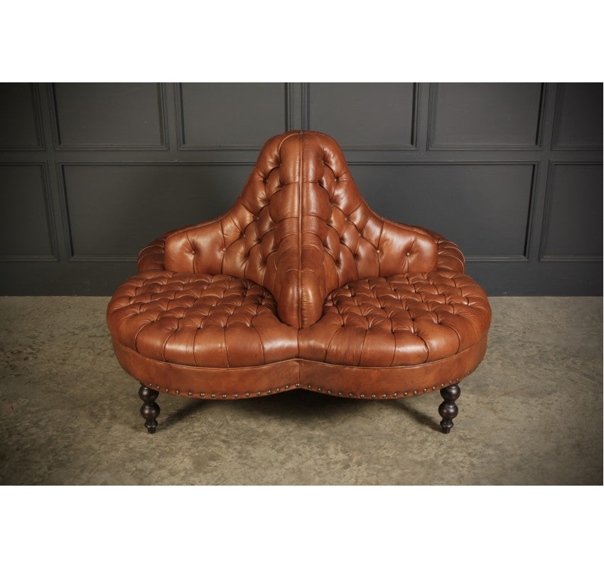 【先着予約】Leather conversation seat round sofa イギリス　アンティーク　英国アンティーク　クラブソファ　レザーソファ　店舗什器　骨董 西洋