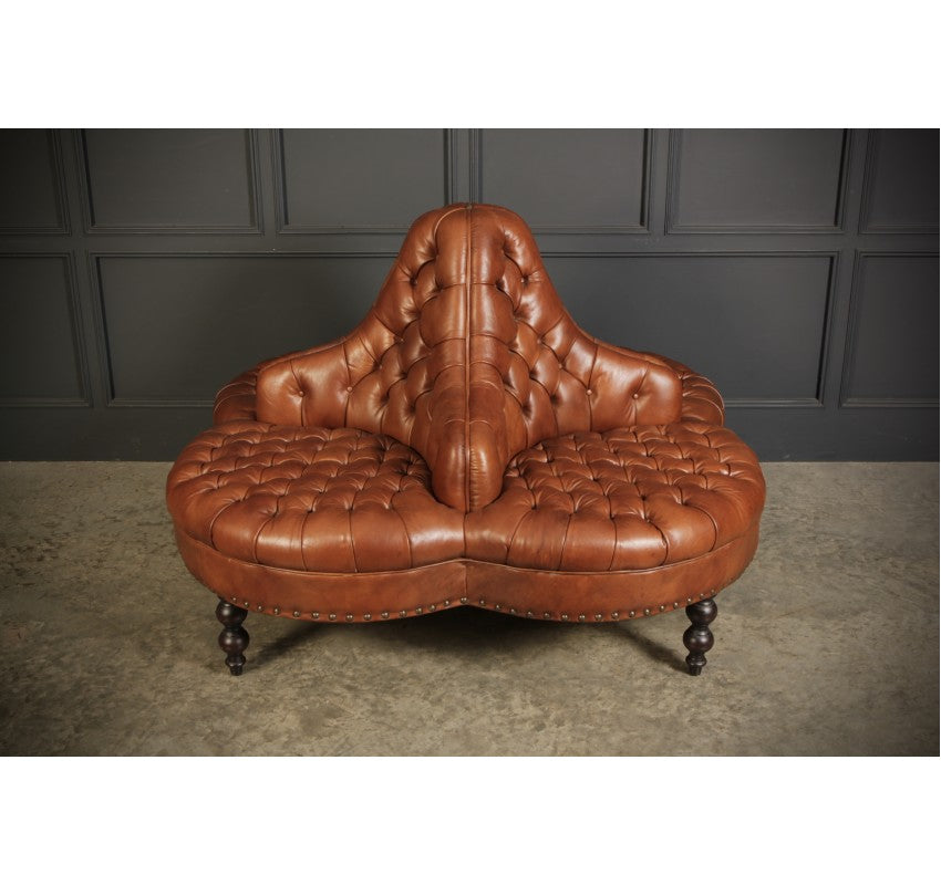 Buttoned Tan Leather 4 Way Conversation Seat