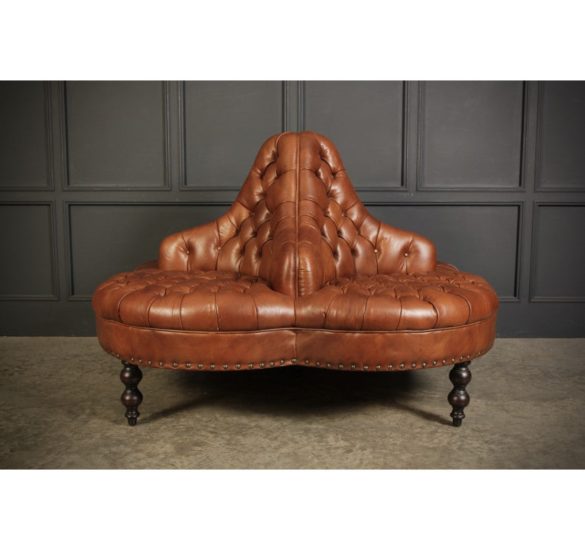 Buttoned Tan Leather 4 Way Conversation Seat