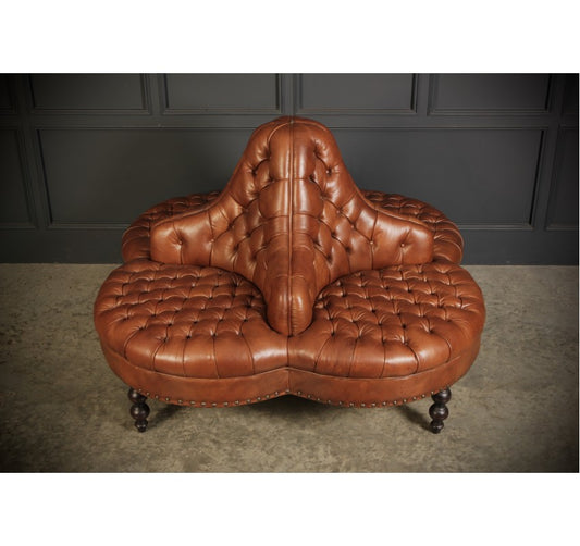 Buttoned Tan Leather 4 Way Conversation Seat