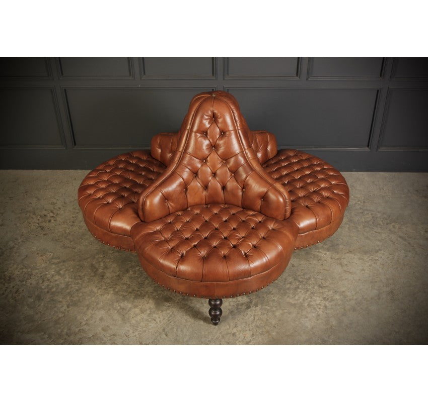 Buttoned Tan Leather 4 Way Conversation Seat