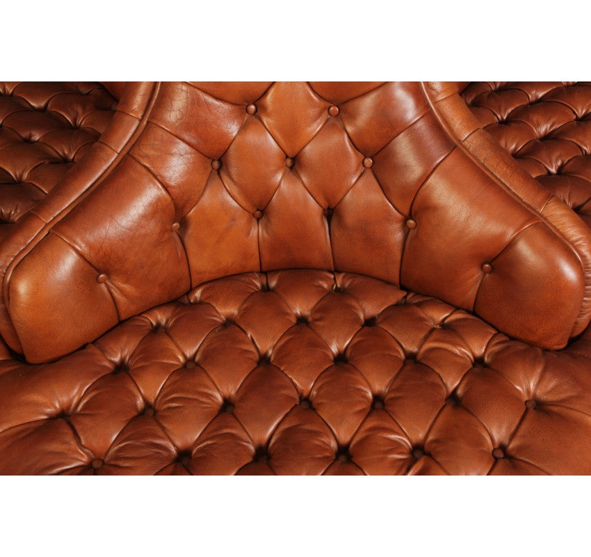 Buttoned Tan Leather 4 Way Conversation Seat