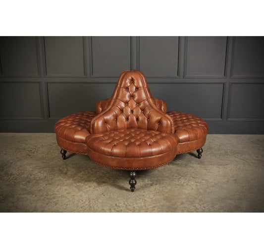 Buttoned Tan Leather 4 Way Conversation Seat