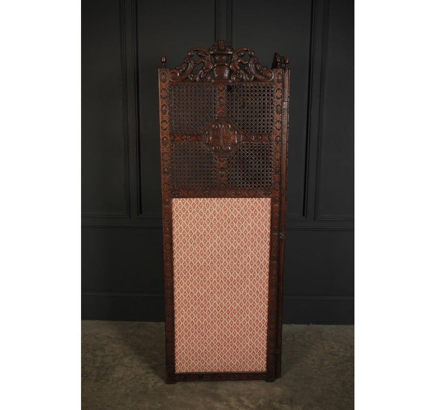 Carved Oak Carolean Style 2 Fold Screen