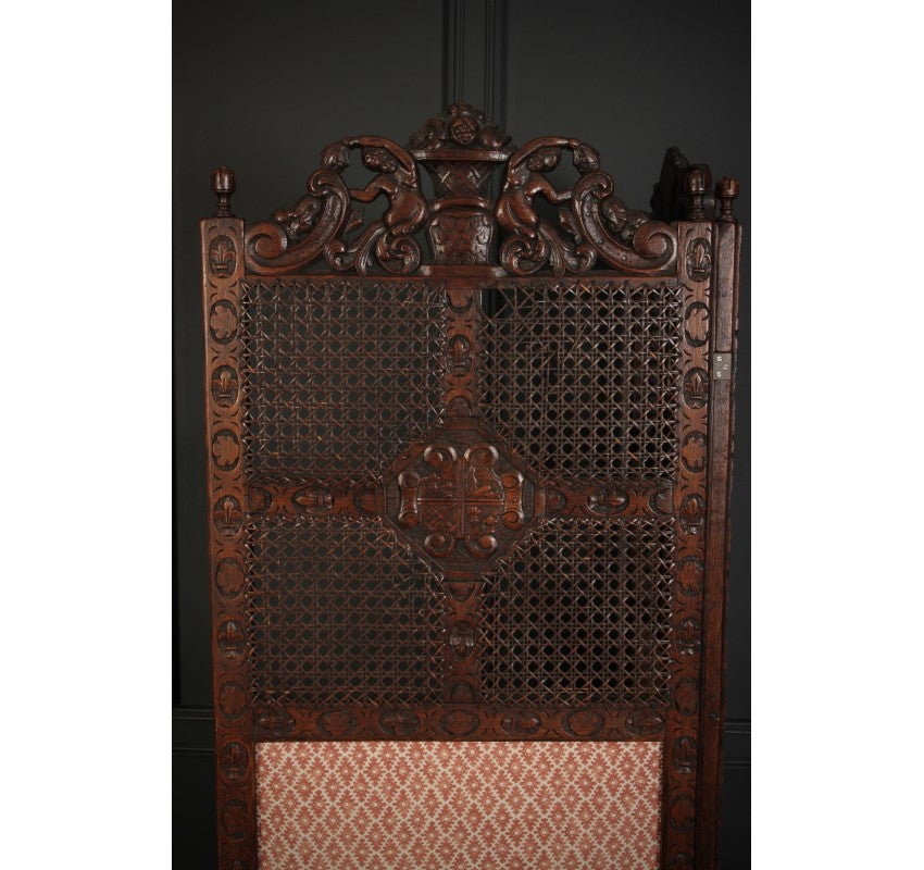 Carved Oak Carolean Style 2 Fold Screen