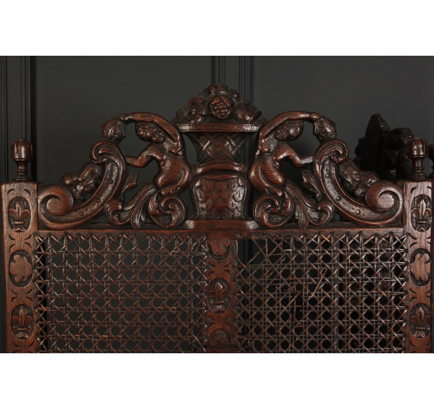 Carved Oak Carolean Style 2 Fold Screen