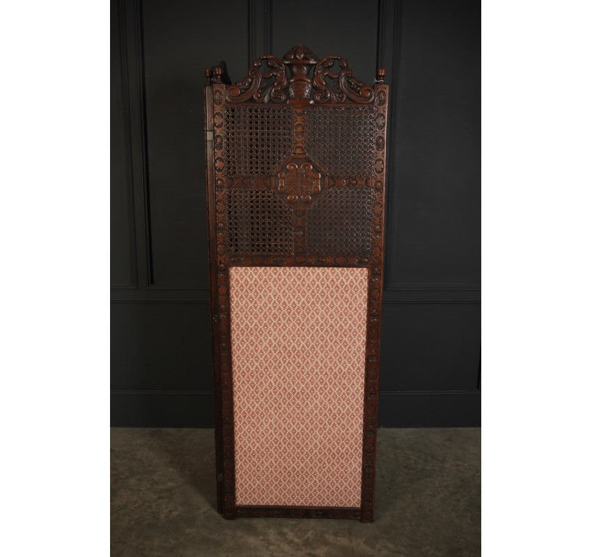 Carved Oak Carolean Style 2 Fold Screen