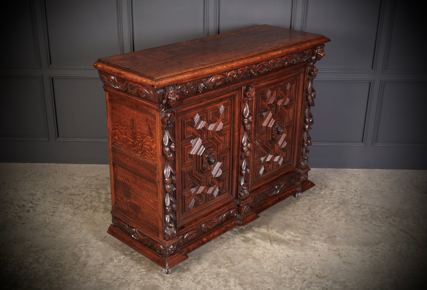 Carved Oak Side Cabinet