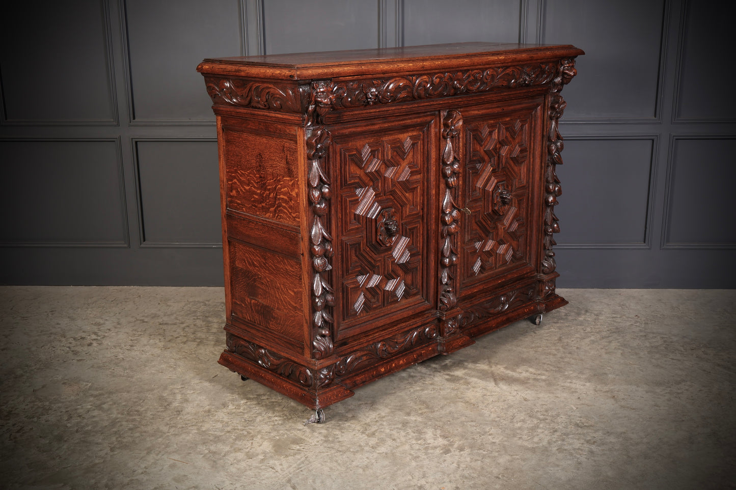 Carved Oak Side Cabinet