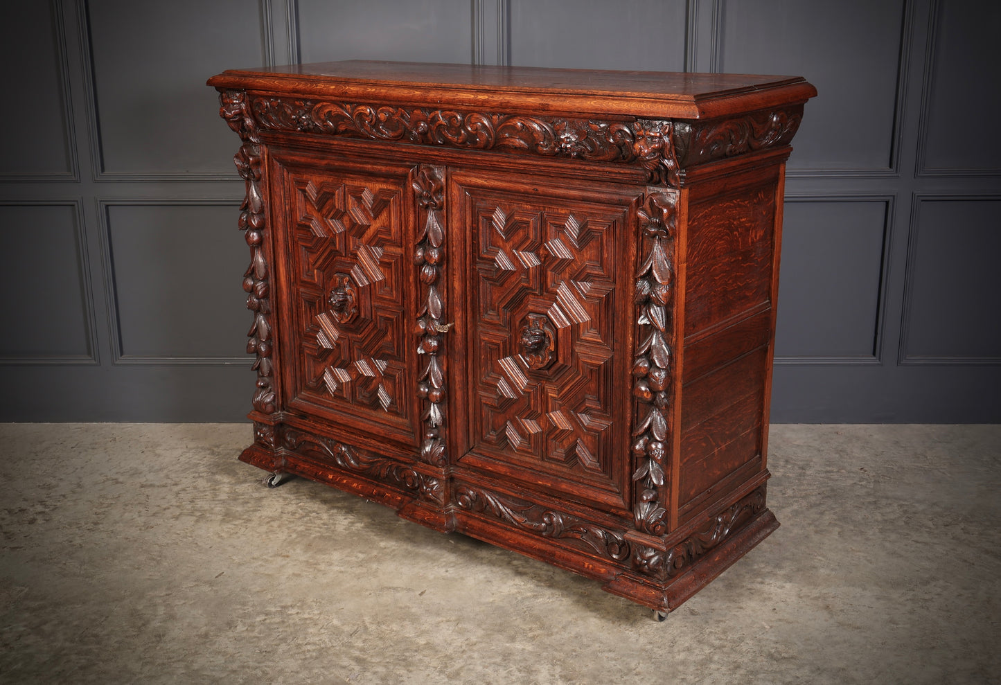 Carved Oak Side Cabinet