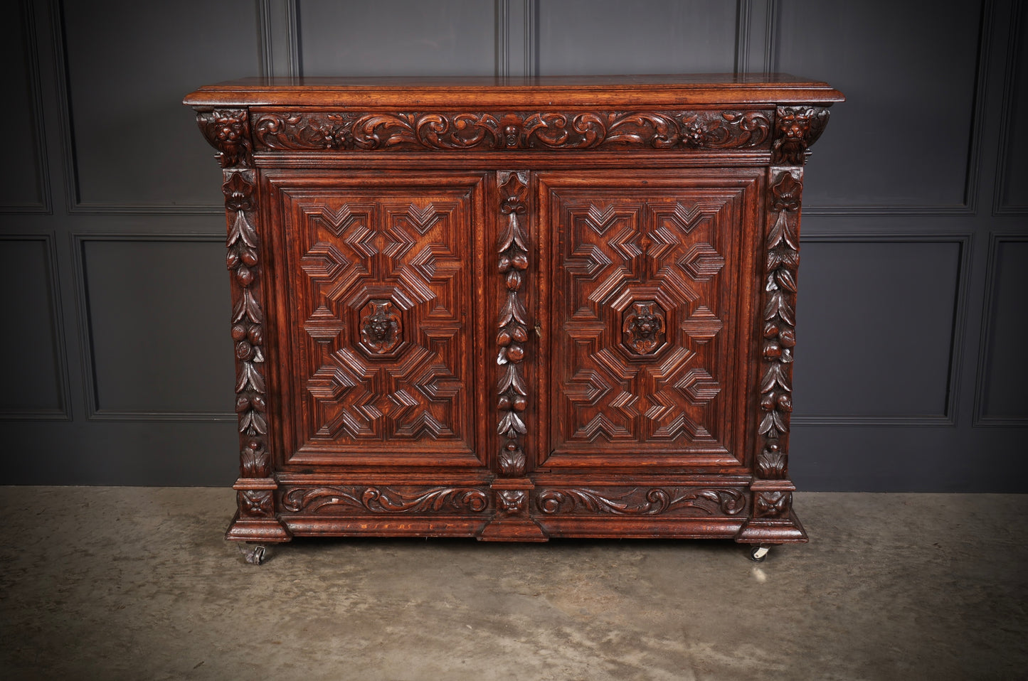 Carved Oak Side Cabinet