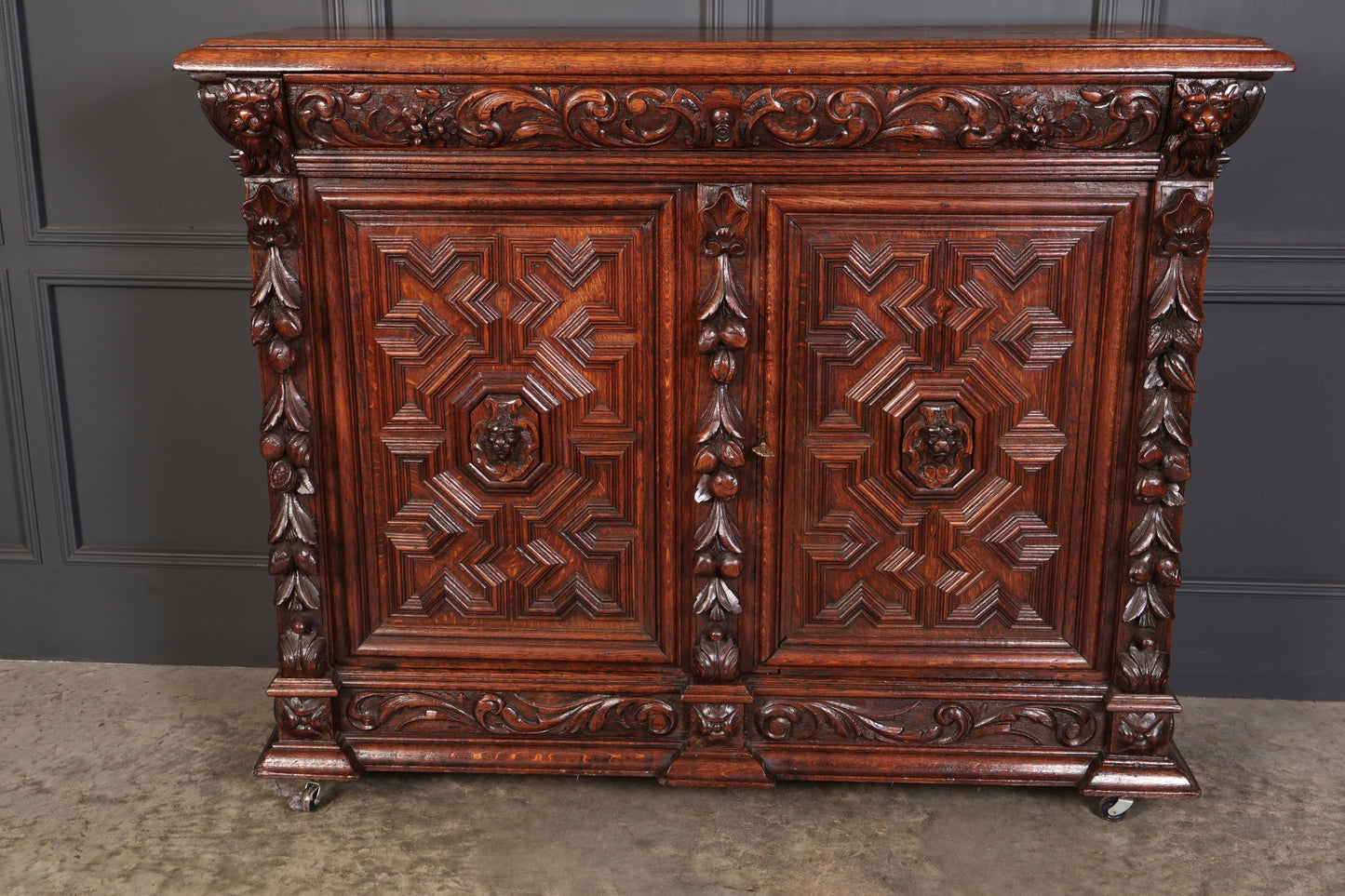 Carved Oak Side Cabinet