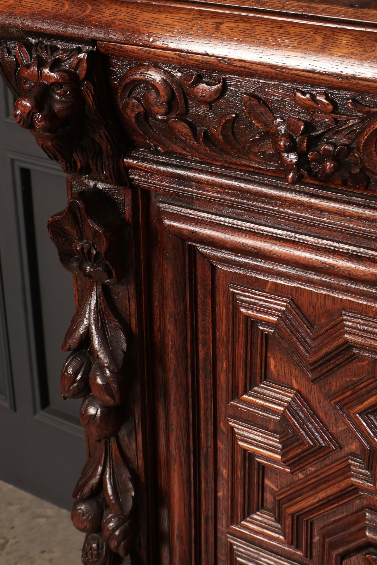 Carved Oak Side Cabinet