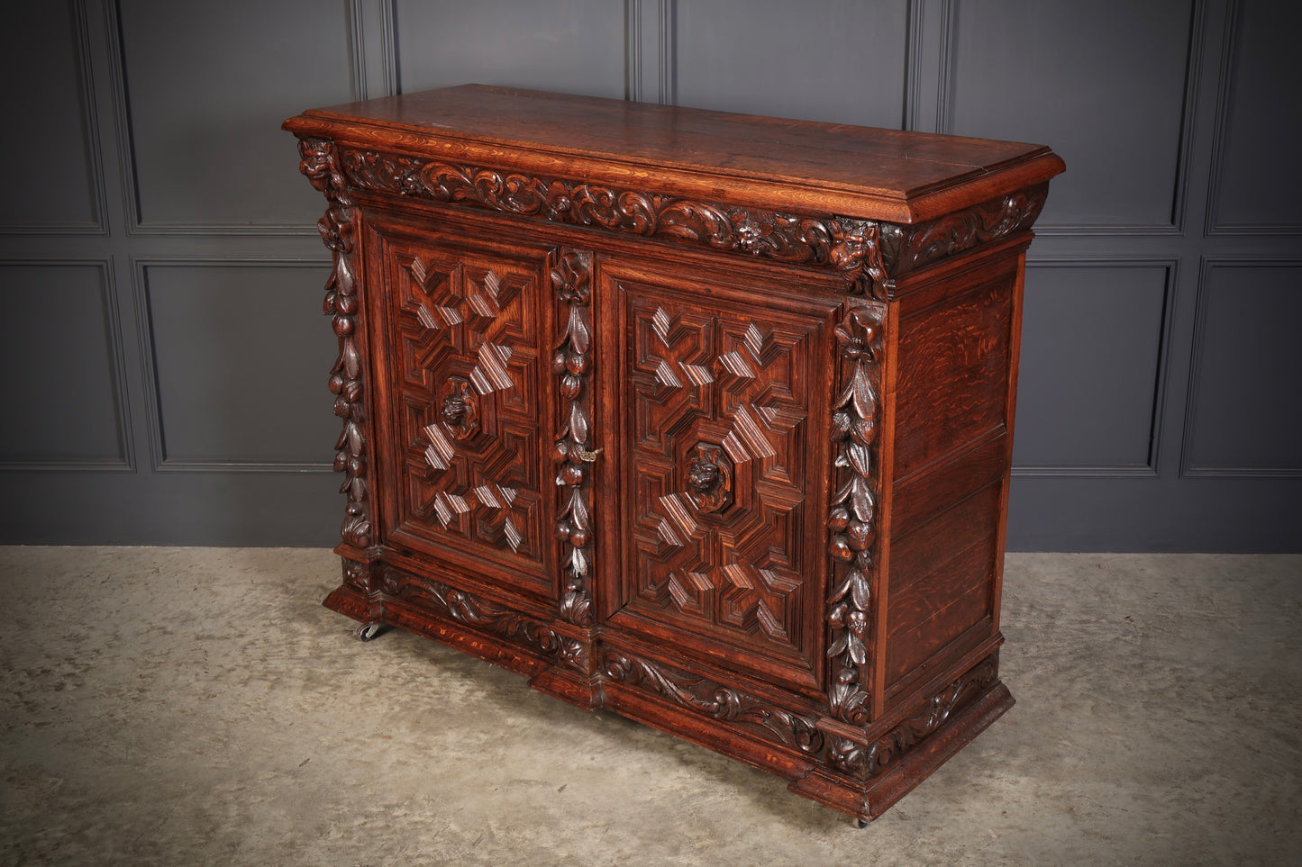 Carved Oak Side Cabinet