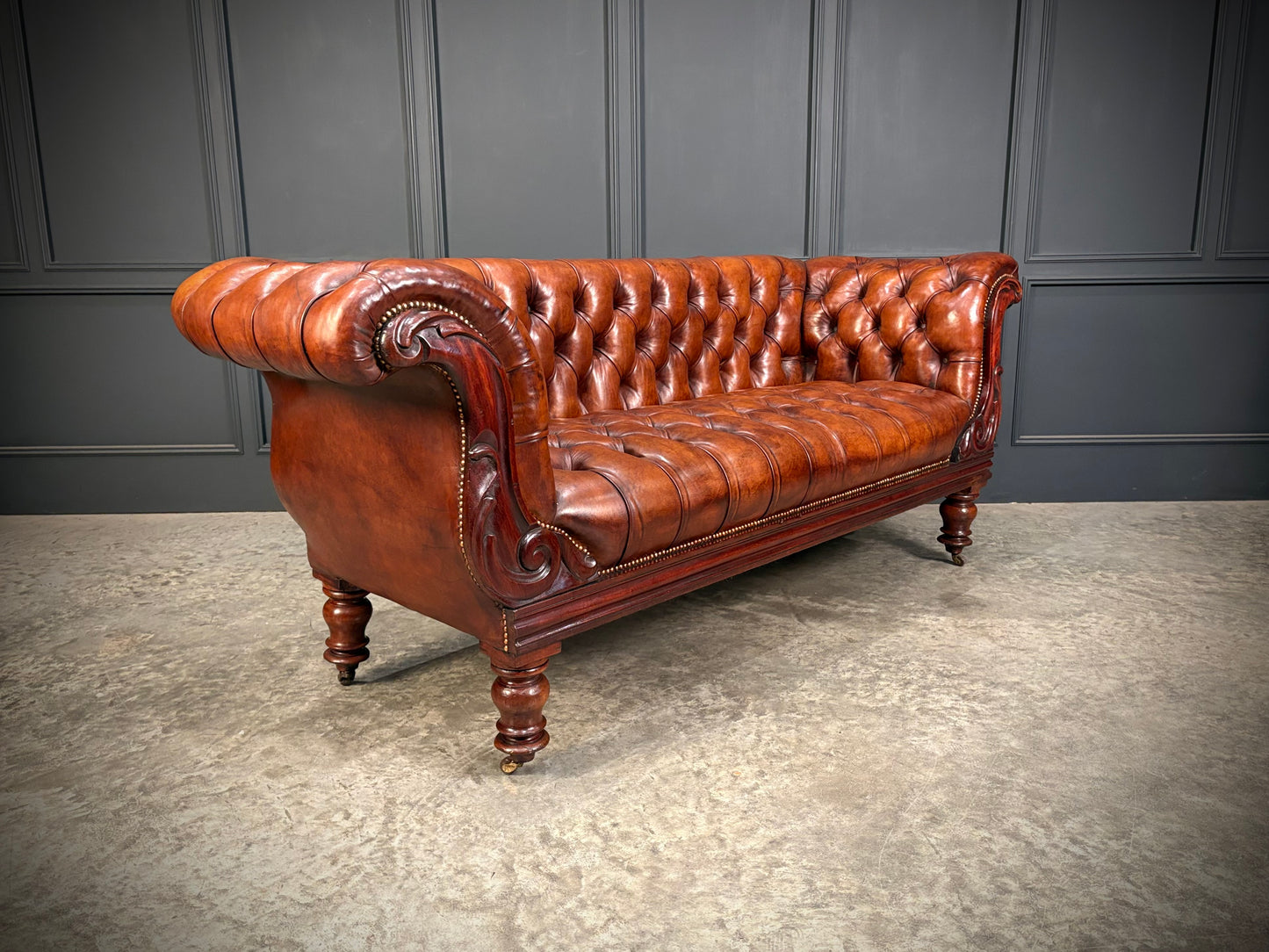 19th Century Hand Dyed Buttoned Leather Sofa