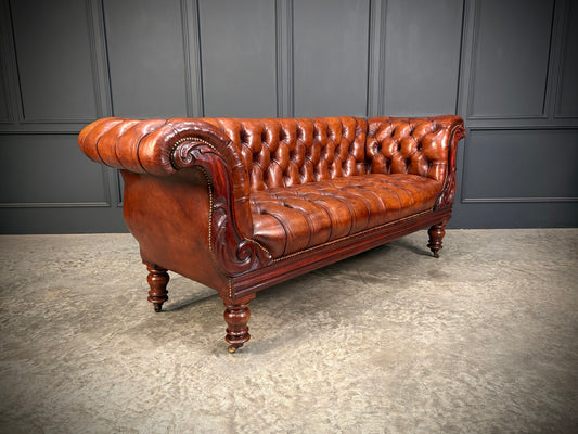 19th Century Hand Dyed Buttoned Leather Sofa