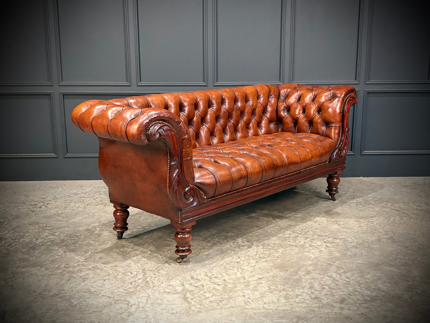19th Century Hand Dyed Buttoned Leather Sofa